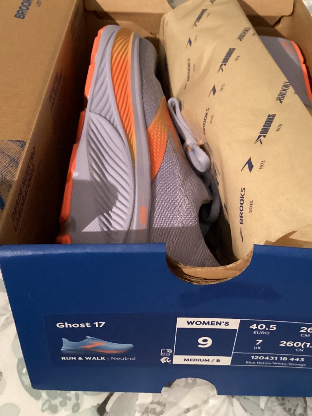 Brooks Ghost 17 Run & Walk Blue Heron Women's Athletic Shoe, size 9 M, New in bx